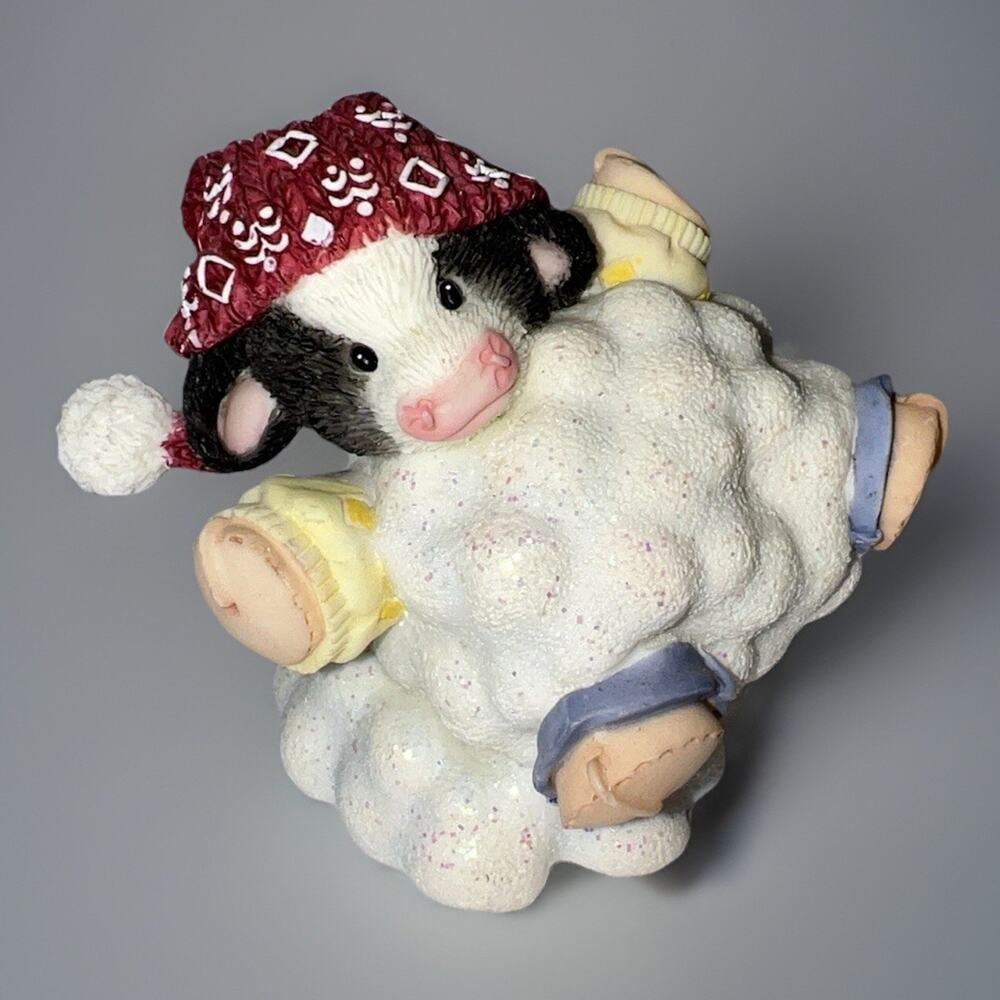 Vintage 1998 Enesco Mary's Moo Moos "Rolling Pasture" Snow Winter Figurine